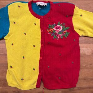 Adrienne Vittadini Vintage Colorblock Cardigan - 100% Cotton - Size Small